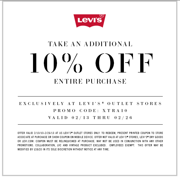 February 2013 Levi’s Outlet Coupon