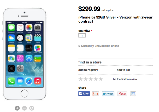 Silver iPhone 5s at Target