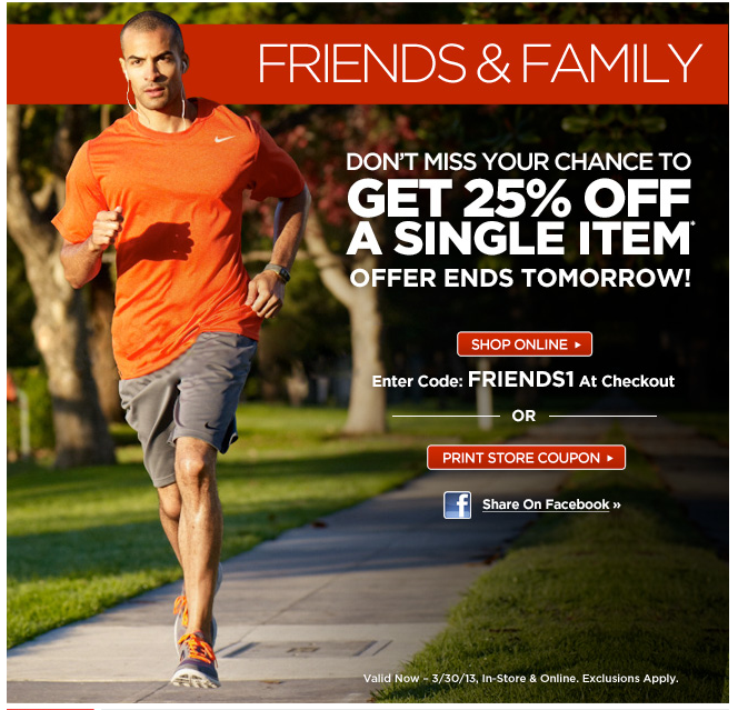 Sports Authority Friends & Family 25% Off A Single Item