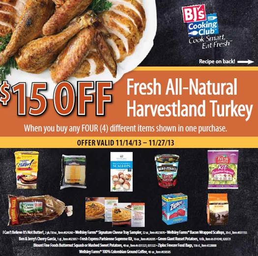 BJ’s Wholesale Club $15 Coupon Off A Fresh All-Natural Harvestland Turkey